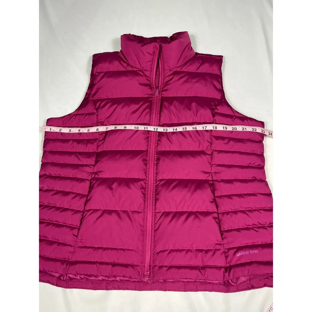 Lands End Kids XL 18 Magenta Purple Down Puffer Vest Quilted Full Zip Sleeveless